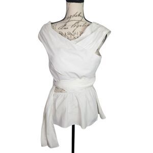TANYA TAYLOR Top Womens 8 White Sleeveless Cutout Wrap Shirt Tie Office Siren
